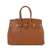 tuscany leather tlbag sac à main pour femme avec finitions couleur or cognac