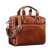 stilord 'jack' serviette en cuir pour pc 13,3 pouces sac d'affaires vintage pour bureau business travail sac bandoulière, couleur:cognac - brillant