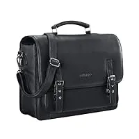 stilord 'james' sac de professeur cuir vintage cartable pour enseignant professeur sac à bandoulière pour pc portable a4 en cuir véritable, couleur:noir