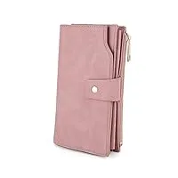uto femme portefeuille porte-cartes blocage rfid en pu cuir avec dragonne grande capacité(21 emplacements de cartes) rosé