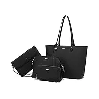 lovevook sac à main femme sac à épaule grand sac fourre-tout pour femme, ensemble 4 pièces sac à main, noir