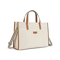 missnine sac cabas femme pour ordinateur portable 15,6 pouces en toile grand sac à main Élégant pour cours travail université voyage, brun et beige