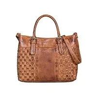 stilord 'daniela' moderne sac à main cuir femme avec aspect tressé vintage sac à anse sac bandoulière femmes tote bag cuir véritable, couleur:larino - marron