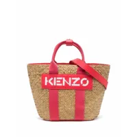 kenzo sac cabas en raphia à patch logo - rose