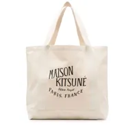 maison kitsuné sac cabas en toile à logo imprimé - tons neutres