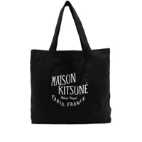 maison kitsuné sac cabas en coton à logo imprimé - noir
