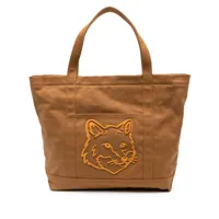 maison kitsuné grand sac cabas bold fox head - marron