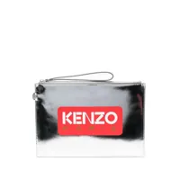 kenzo pochette en cuir métallisé à logo imprimé - argent