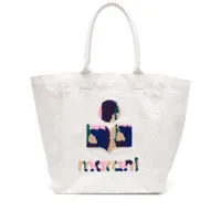 isabel marant sac cabas yenki à logo en tweed - blanc