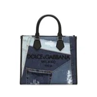 dolce & gabbana sac cabas en jean à logo brodé - bleu