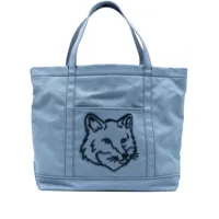 maison kitsuné logo-appliqué tote bag - bleu