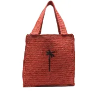 manebi sac cabas en raphia à design tissé - rouge