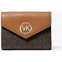 mk portefeuille enveloppe à trois volets carmen en cuir de taille moyenne avec logo - marron - michael kors
