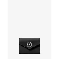 mk portefeuille enveloppe à trois volets carmen de taille moyenne en cuir saffiano - noir(noir) - michael kors