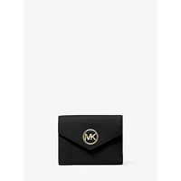 mk portefeuille enveloppe à trois volets carmen de taille moyenne en cuir saffiano - noir(noir) - michael kors