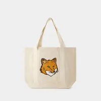 tote bag fox head - maison kitsune - coton - beige