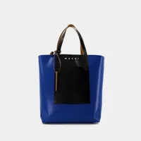 tote bag shopping n/s w/pocket - marni - cuir - royal/noir