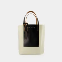 tote bag shopping n/s w/pocket - marni - cuir - blanc soie/noir