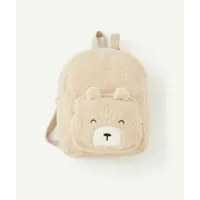 sac à dos zippé bébé garçon en bouclettes écrues avec motif ours - tu