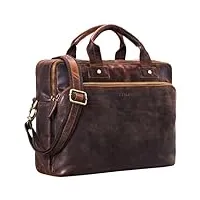 stilord 'hector' sacoche business homme cuir serviette sac à bandoulière vintage pour ordinateur portable 15,6 pouces, couleur:zamora - marron