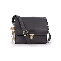 catwalk collection handbags - vintage cuir véritable - sac bandoulière/besace/messenger/sac à main/sac porté croisé - compatible avec ipad/tablettes - femme - diana - noir