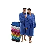 lebengood peignoir unisexe pour femme et homme 100% coton éponge américain 400 g avec ceinture, poches, douche, peignoir doux, serviette (azulon l)
