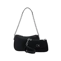calvin klein sac besace femme sac re-lock dbl shoulder bag petit modèle, noir (ck black), taille standard