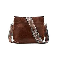 zouiqss femmes sacs à bandoulière en cuir sac à dos dame hobo sac à main poches zippées sac avec sangle réglable(marron foncé-(5cm) couleur50)