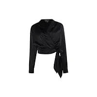 eucaly blouse portefeuille en satin, noir, xs femme