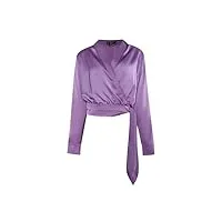swirly blouse portefeuille en satin, violet, l femme