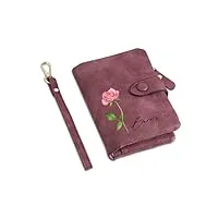dreamgem porte monnaie femme personnalisé - petit portefeuille femme avec nom fleur de naissance - cadeau d'anniversaire fête des mères noël (violet)
