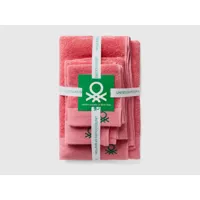benetton, lot de serviettes de toilette roses 100 % coton, taille os, rose, benetton home