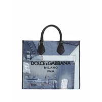 dolce & gabbana grand sac cabas en jean à design patchwork - bleu