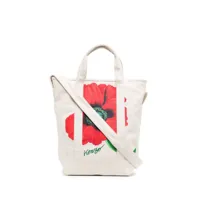 kenzo sac cabas à imprimé poppy - blanc