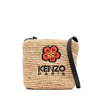 kenzo sac cabas en raphia à logo imprimé - tons neutres