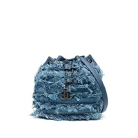 chanel pre-owned sac seau en jean à franges (2014-2015) - bleu