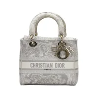 christian dior pre-owned sac cabas toile de jouy lady d-lite médium pre-owned - gris