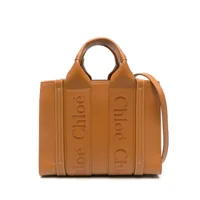 chloé petit sac cabas small woody en cuir - marron