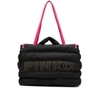 pinko sac à main matelassé à logo embossé - noir