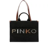 pinko sac cabas orné de sequins à patch logo - noir