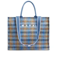 marni sac de shopping en raphia à logo brodé - bleu