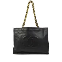 chanel pre-owned sac cabas à plaque logo - noir