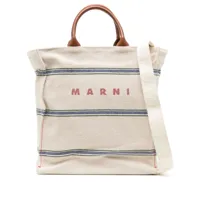 marni logo-print canvas tote bag - tons neutres