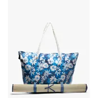 sac de plage femme motif fleurs et tie-and-dye avec natte intégrée