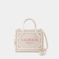 tote bag b-army medium - balmain - toile - crème/rose