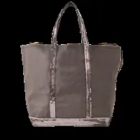 sac cabas moyen + zippé toile et paillettes en coton anthracite