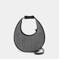 sac à main mini moon crystal - staud - cuir - strass/noir