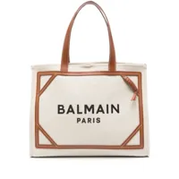 balmain- b-army medium canvas and leather trims tote bag