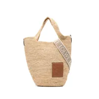 loewe paula's ibiza- slit mini raffia and leather tote bag
